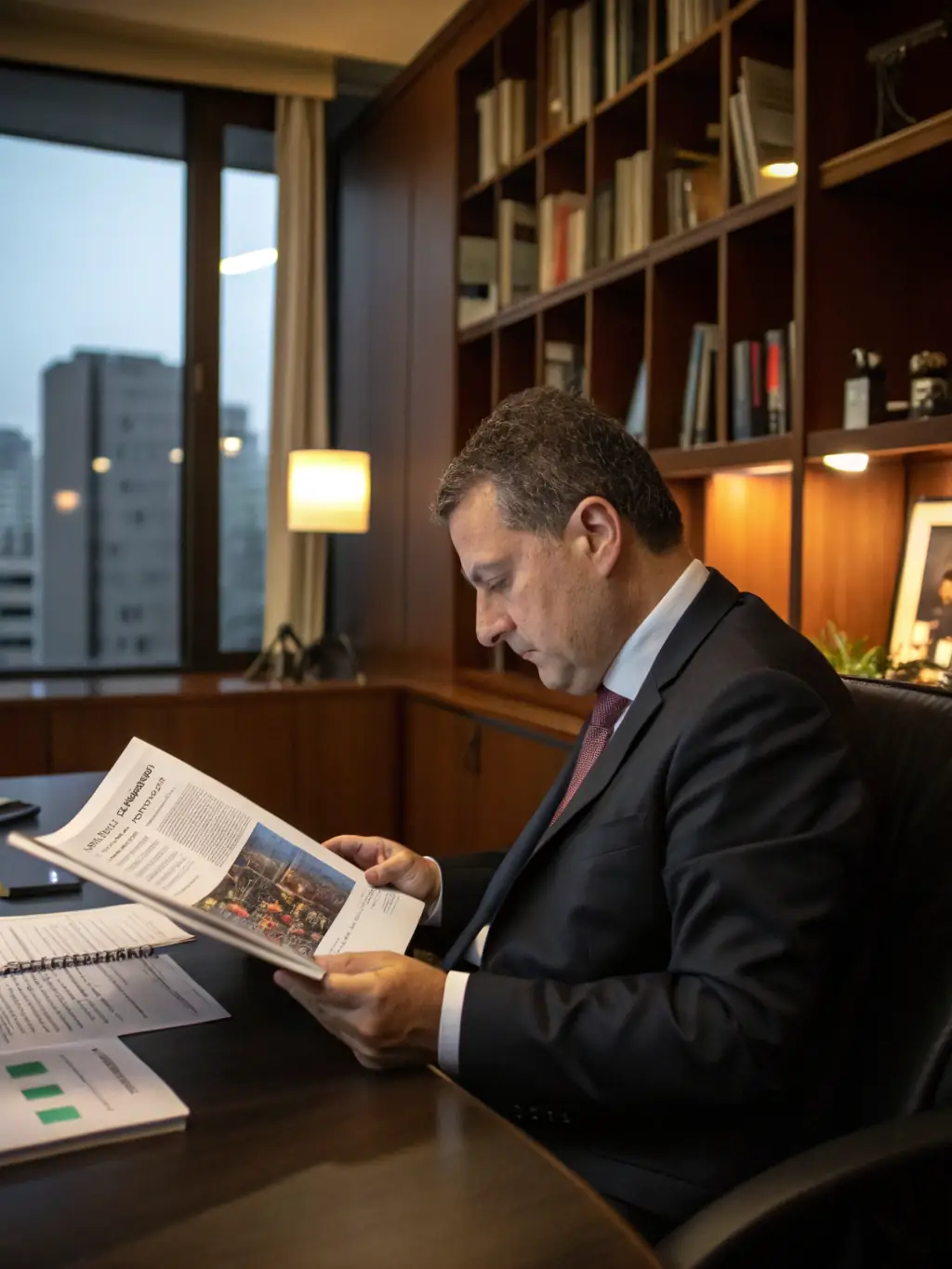 A business owner reviewing compliance documents, highlighting the importance of adhering to fire safety regulations.